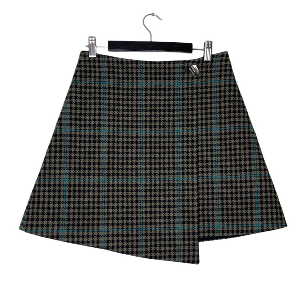 & Other Stories Check Houndstooth Sz 6 Wool Blend Overlap Mini Wrap Skirt - Picture 2 of 13